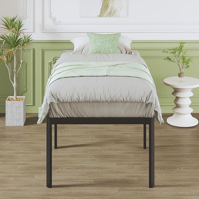 25 Inch High Twin Bed Frames with Rounded Corner Legs, Heavy Duty Metal Twin Platform Bed Frame with Steel Slats Support, No Box Spring Needed, Noise Free, Easy Assembly