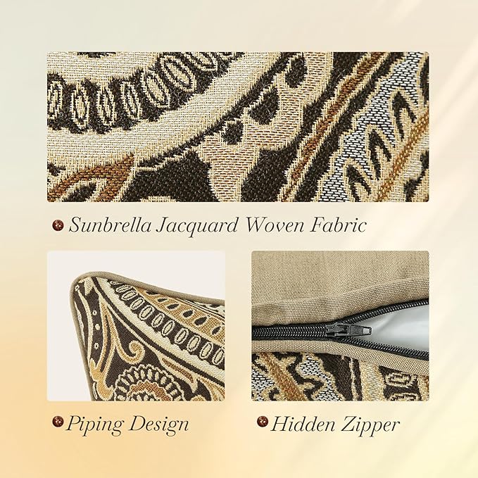 Outdoor Sunbrella Decorative Pillows Pack of 4, 18" x 18" Outdoor Pillow Set for Couch Bed Throw Patio Sofa, Royce Walnut