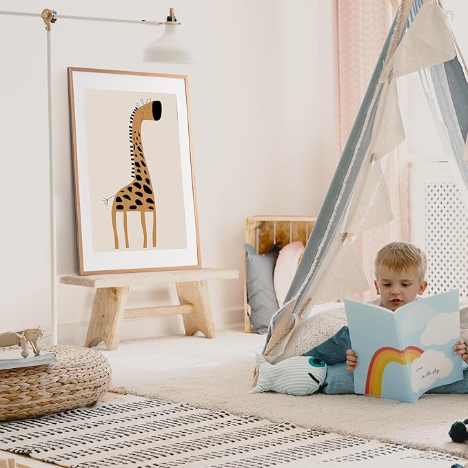 Axeman 24x36 Picture Frame with Mat for 20x30, Solid Oak Wood Poster Frame with Tempered Glass, Wood 24''x36'' Minimalist Photo Frame Movie Poster Frame with Wall Hooks for Art Photo Prints, Natural