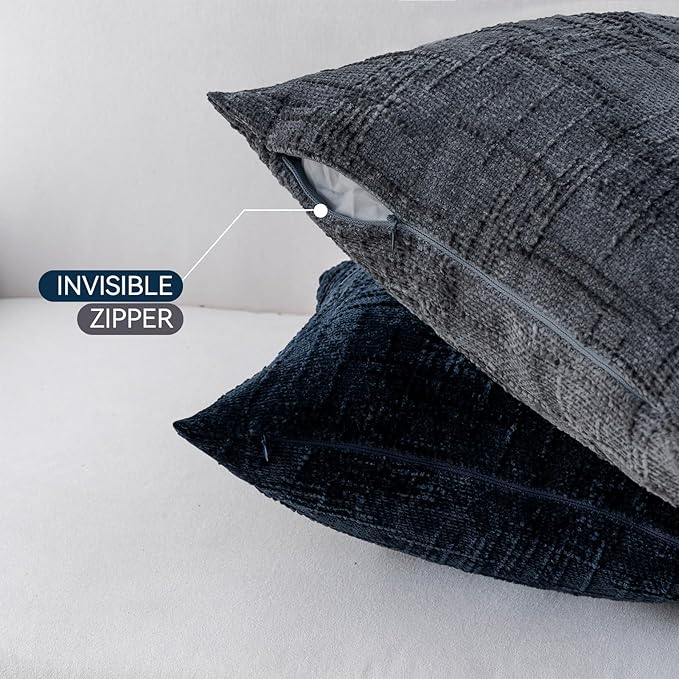 Decorative Throw Pillow Covers 20x20 Inch Set of 4, Soft Solid Farmhouse Chenille Couch Pillows, Spring Pillow Covers for Couch Sofa Bed Living Room Home Decor Pillowcase, Cool Colors