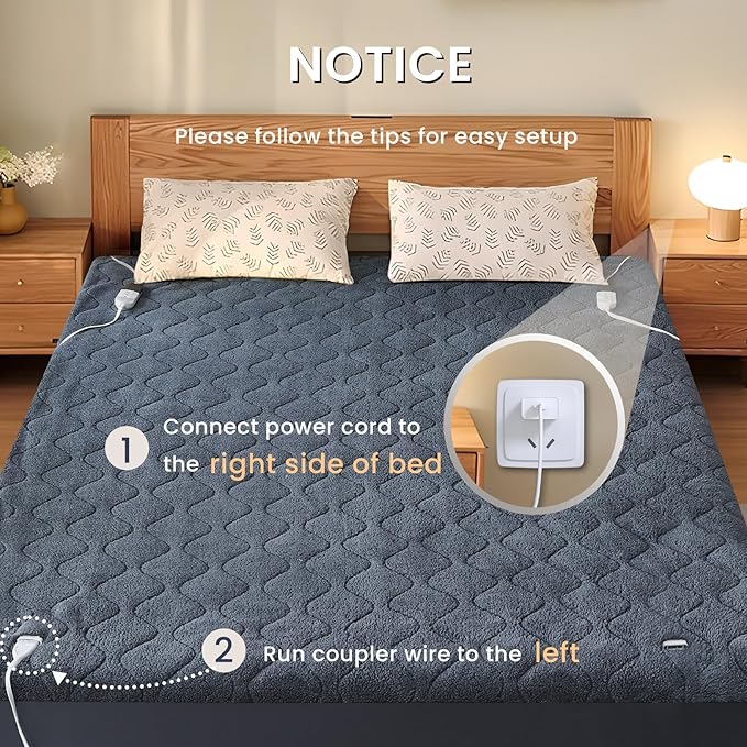 California King Size Heated Mattress Pad Sherpa Electric Mattress Pads Electric Bed Warmer Fit up to 21" with 6 Heat Settings Dual Controller 10 Hours Auto Shut Off, Dark Gray