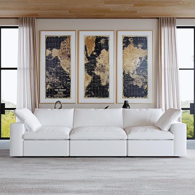 JACH Modular Sectional Sofas for Living Room, Deep 3-Seats Convertible Couch, Cushion Covers Removable, Modern Cloud Sectional Couches for Apartment (White), 120WE-3