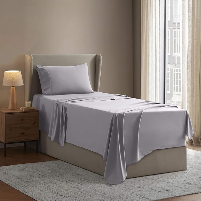 Nestl Twin XL Sheet Set - College Dorm Size - Luxury 1800 Ultra-Soft Microfiber Twin Extra Long Bed Sheets - Deep Pockets - Easy Fit - Extra Soft - 3 Piece Set (Twin XL, Grey Lavender)