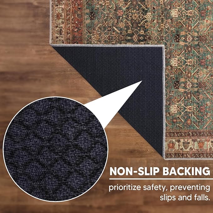 Keen Home Design 4x6 Rug - Machine Washable Area Rug with Non-Slip Backing, Ideal for Living Room, Dining Room, Bedroom - Vintage, Easy Clean, Durable, Low Pile Rug - (4' x 6')