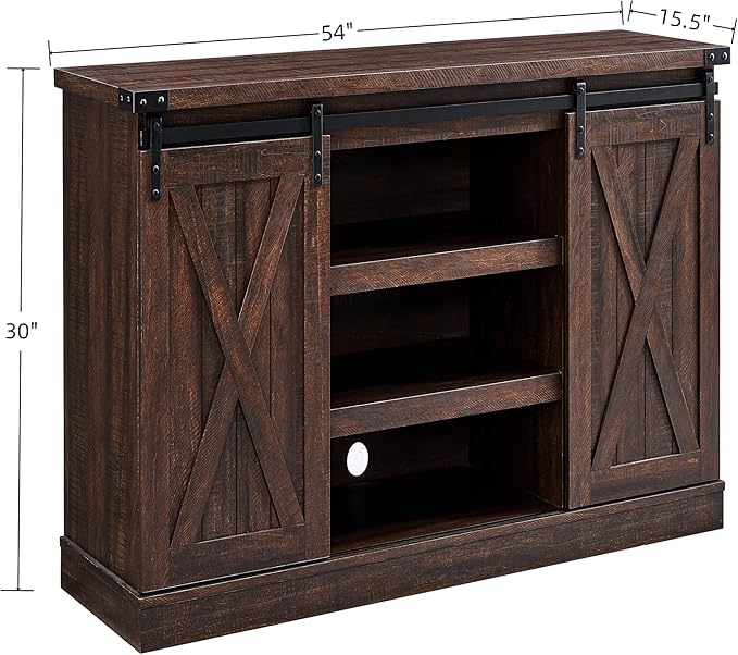 Farmhouse Sliding Barn Door TV Stand for TV up to 65 Inch Media Console Table Storage Cabinet Wood Entertainment Center Ranch Rustic Style Espresso
