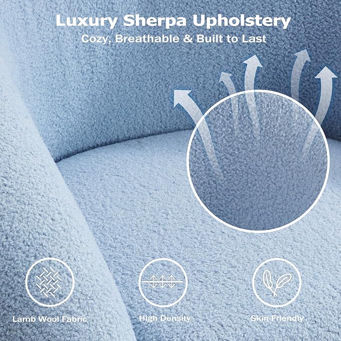 34.6" W Mordern Swivel Accent Chair,Sherpa Round Upholstered Boucle 360° Swivel Armchair for Living Room,Comfy No Assembly Sofa Chair for Bedroom Reading Apartment Lounge(Blue)