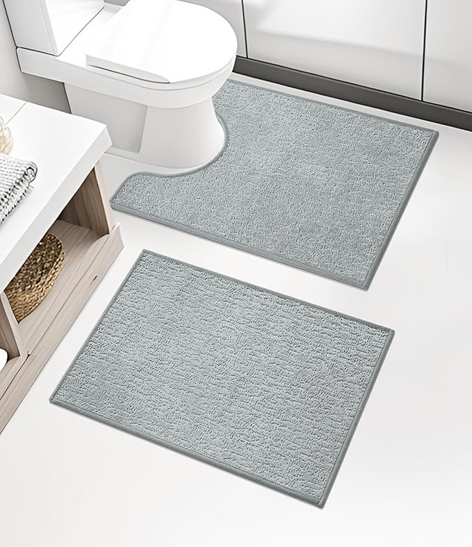 chakme Bathroom Rug Sets 2 Piece, Ultra Thin Bath Mat Quick Dry Bath Mat Set, Absorbent Bath Mat for Bathroom Non Slip Machine Washable, (Light Grey, 2 Piece)