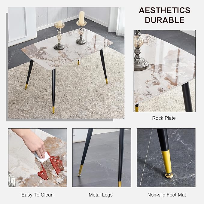 Dining Room Table Set for 4,Small Dining Table Set for 4, Sintered Stone Kitchen Table Top and Modern Chairs Set of 4 for Kitchen Dining Room, Small Space