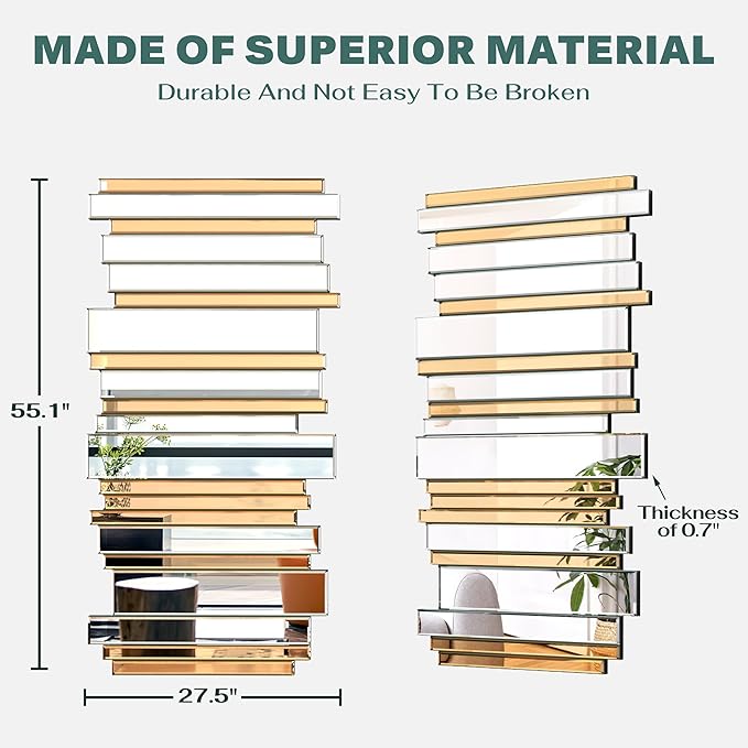 27×55inch Gold Mirrors for Wall Beveled Rectangle Accent Mirrors for Wall Contemporary Decor Livinig Room Decorative Mirrors for Decor