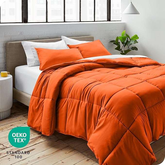 Bare Home Comforter Set - Queen Size - Ultra-Soft - Goose Down Alternative - Premium 1800 Series - All Season Warmth (Queen, Orange)