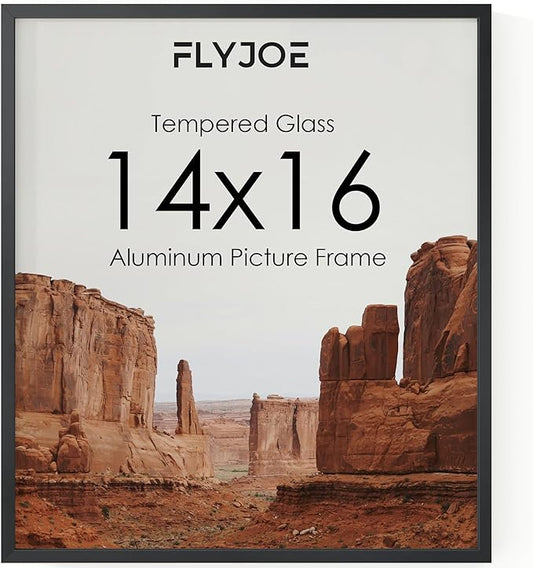 14x16 Metal Picture Frame - Black Aluminum Photo Frames-Real Real Glass,Wall Gallery Poster Puzzles Artwork 16x14 frame Mounting Horizontally or Vertically Decor for Wall, Black