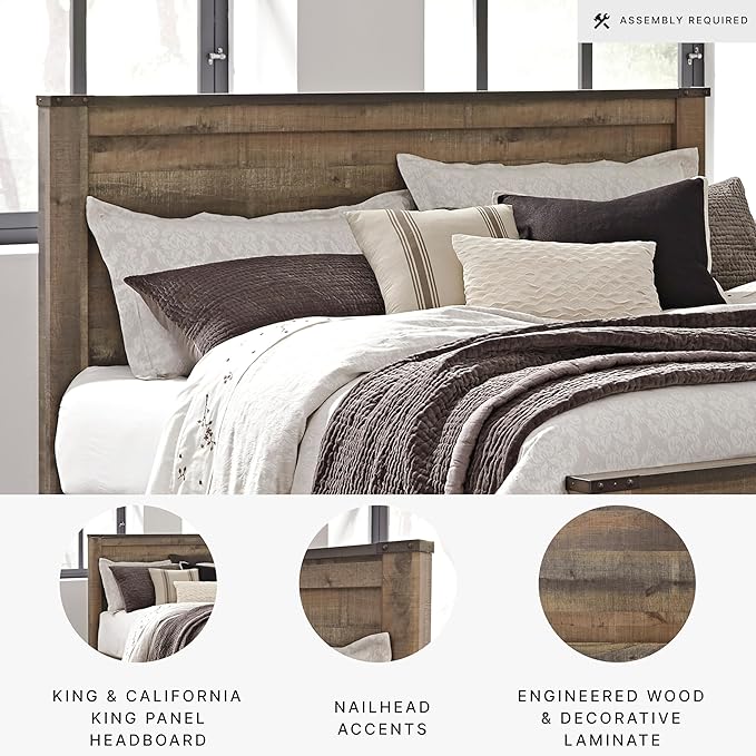 Signature Design by Ashley Trinell Rustic Panel Headboard, King/California, Warm Brown