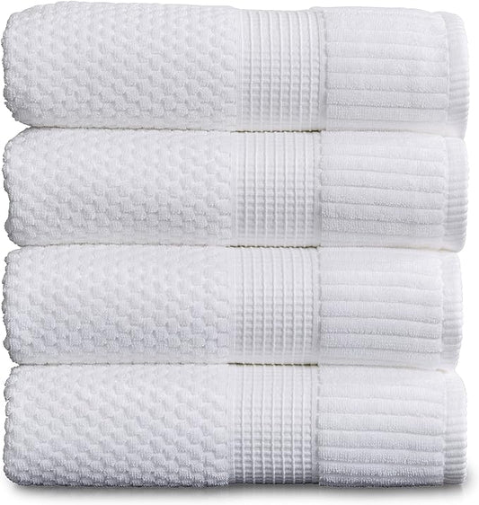 NY Loft 100% Cotton 4 Pack Bath Towels, 30" x 52", Soft & Absorbent, Quick Dry, Textured - Trinity Collection, Bright White