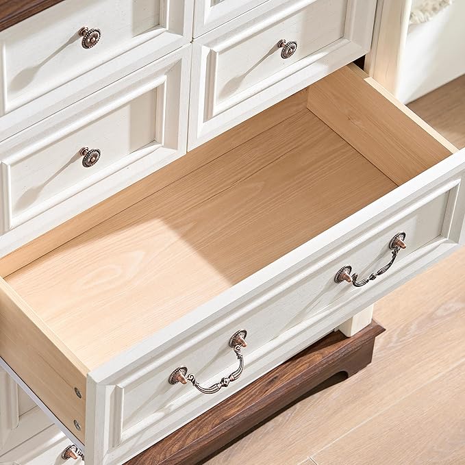 Farmhouse Tall 7 Drawer Dresser with Deep Drawers and Roman Column, Antique White Dressers & Chest of Drawers for Bedroom Storage