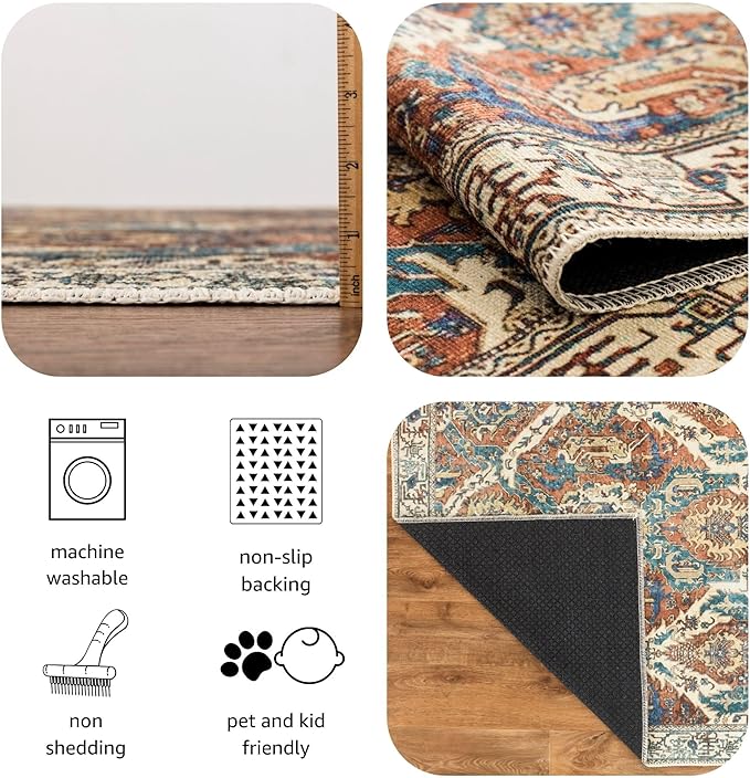 Keen Home Design 2x7 Rug - Machine Washable Runner Rug with Non-Slip Backing, Ideal for Hallway, Entryway, Kitchen, Laundry Room - Vintage, Easy Clean, Durable, Low Pile Rug - (2'6" x 7')
