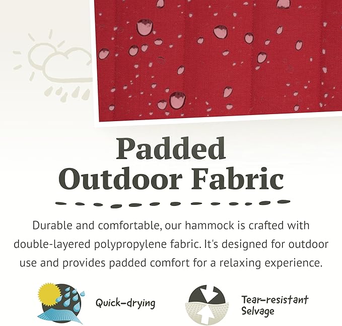 LA SIESTA® Alabama Quilted Hammock with Spreader Bar & Nautico Stand - Portable Weatherproof Large Outdoor Hammock with Stand, 2 Person Hammock with Stand for Outside Patio Porch - XL King, Red Pepper