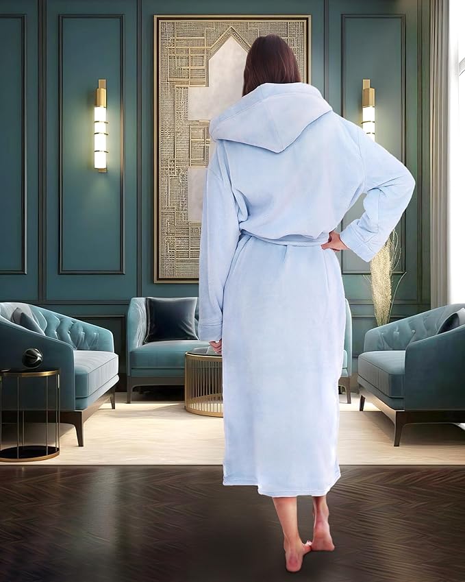 Alexander Del Rossa Womens Robe, Long Plush Bathrobe with Hood, Hooded Robes for Women Plus Size Bath Robe