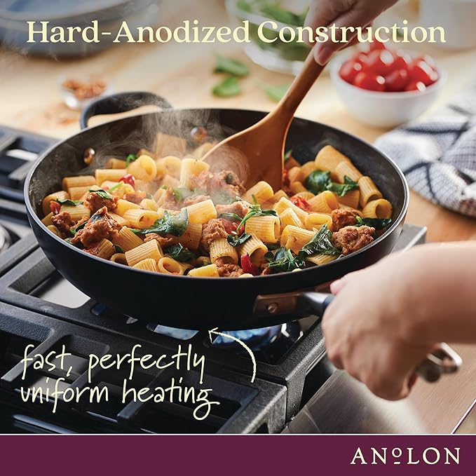 Anolon Advanced Home Hard Anodized Nonstick Deep Frying Pan/Skillet with Lid, 12 Inch, Onyx