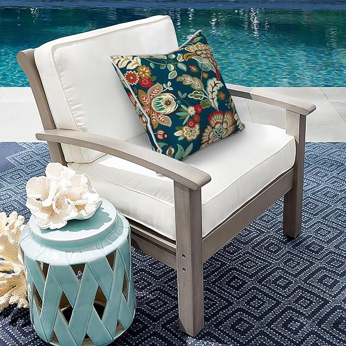 Outdoor Throw Pillow Covers Pack of 2, Decorative Water Repellent Square Pillow Cases 18x18 Inch, Patio Pillowcases for Home Patio Furniture Use, Peacock Blue