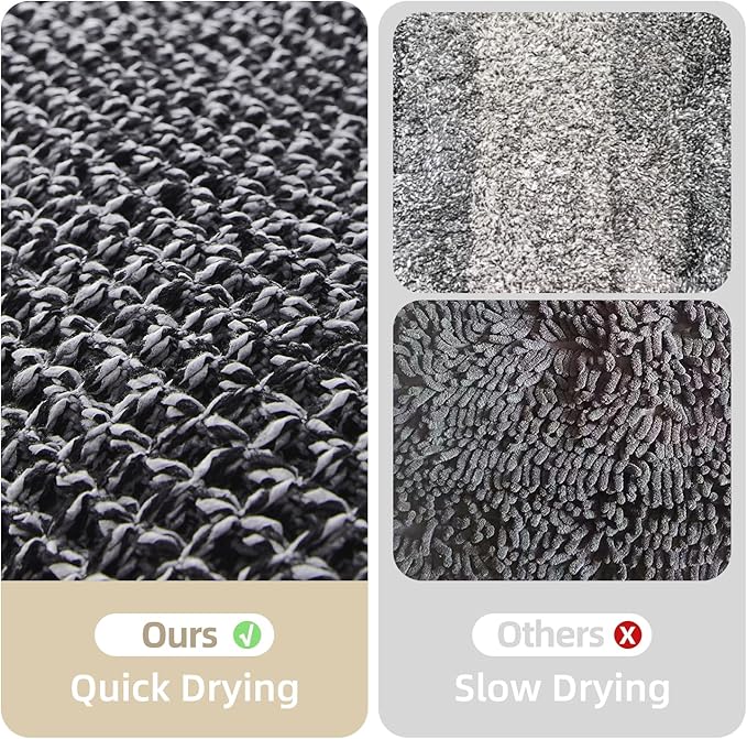 Black and White Bathroom Rugs, Waffle Bath Mat Non Slip Washable Super Absorbent Quick Dry Boho Farmhouse Bathroom Decor, 24"x16" Black and White