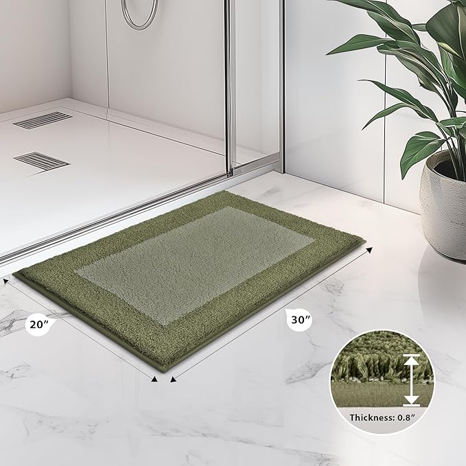 Bathroom Rugs 20" x 30", Non-Slip Extra Soft Absorbent Bath Rugs, Machine Washable Quick Dry Bath Mats for Bathroom Floor, Shower, Bathtub and Sink, Budding Green & Sage Green