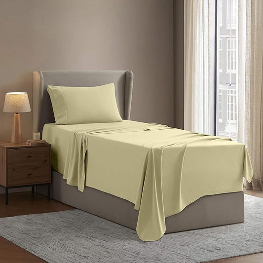 Nestl Twin Sheet Set - 1800 Ultra-Soft Microfiber Twin Bed Sheets - Double Brushed - Deep Pockets - Easy Fit - Extra Soft - 3 Piece Set - Bedding Sheets & Pillowcases (Twin, Vanilla Yellow)
