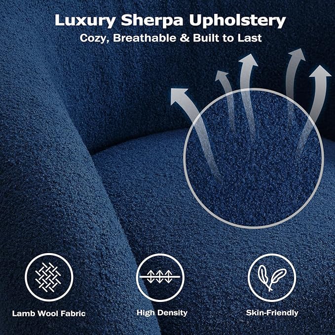 34.6" W Mordern Swivel Accent Chair,Sherpa Round Upholstered Boucle 360° Swivel Armchair for Living Room,Comfy No Assembly Sofa Chair for Bedroom Reading Apartment Lounge(Navy Blue)