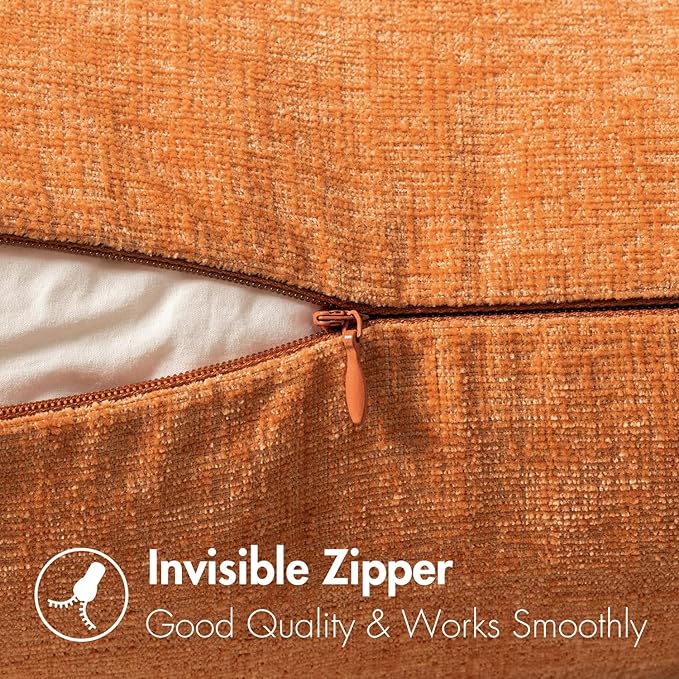 MIULEE Fall Pack of 2 Orange Throw Pillow Covers 12x20 Inch Soft Chenille Pillow Covers for Sofa Living Room Couch Solid Dyed Cases