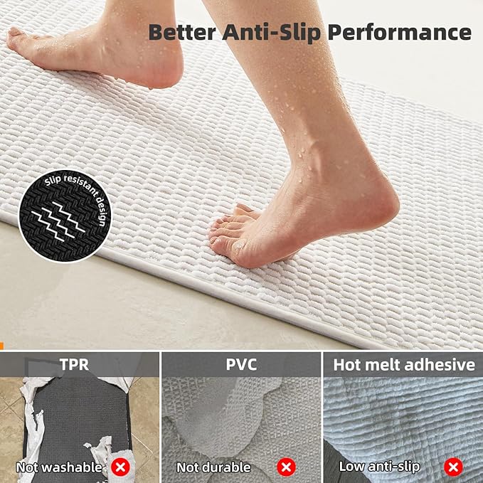 Large Bathroom Rugs Non Slip Washable Bath Rugs Super Absorbent Bathroom Rug Thin Quick Dry Low Pile Bath Mats, White 36"x48"