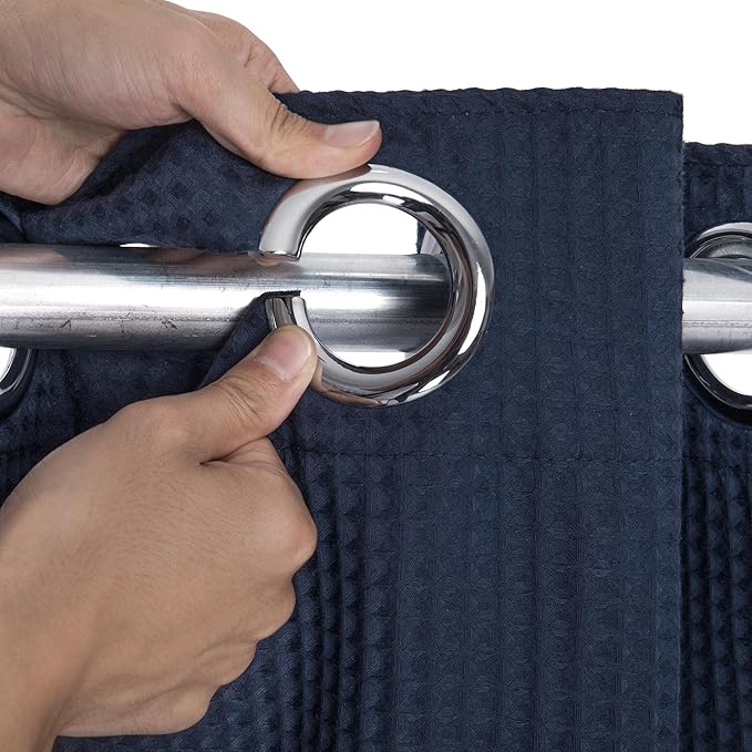 River Dream Stall Waffle Weave Shower Curtain with Snap-in Liner,Cotton Blend Fabric Heavy Duty,No Hooks Needed Shower Curtain for Bathroom,Hotel Quality Shower Curtain Set,Navy Blue,36x74 inches