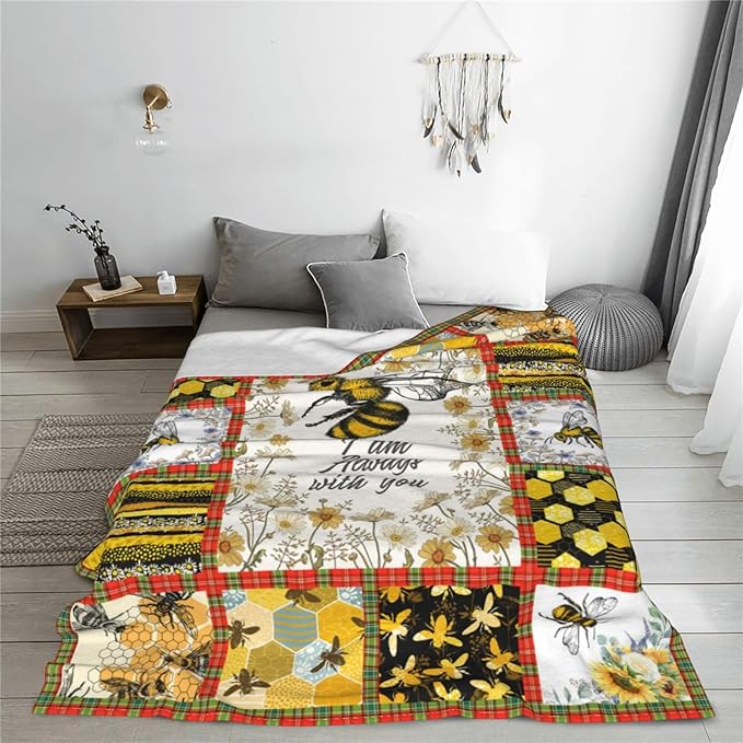 Bee Blanket Honey Bee Decor Throw Blankets Cozy Fleece Flannel Blanket Soft Warm Plush Lightweight Blanket Bees Themed Gifts for Women Men Boys Girls Adults Kids for Couch Sofa Bed 50"X60"