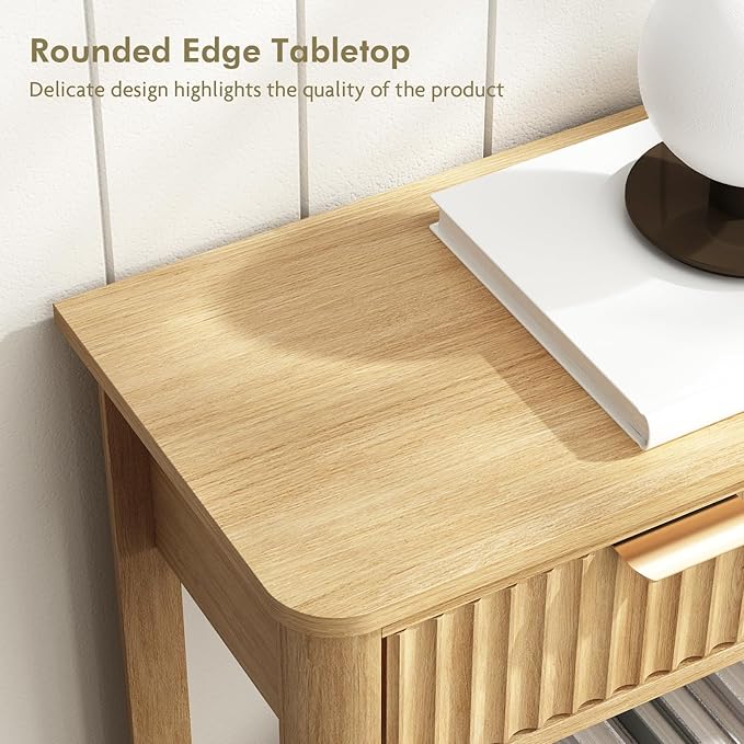 Set of 2 Console Table with Drawers, Modern 47.1" Entryway Table with Storage Shelf, Boho Narrow Skinny Behind Couch Wood Sofa Table for Living Room Hallway Entrance Foyer,Natural