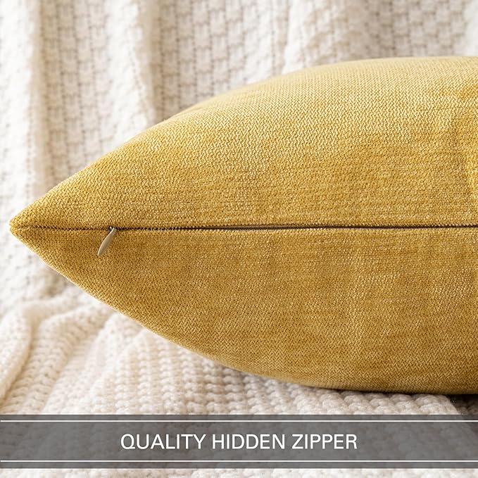 MIULEE Pack of 2 Mustard Yellow Decorative Pillow Covers 20X20 Inch Soft Chenille Couch Spring Throw Pillows Farmhouse Cushion Covers for Home Decor Sofa Bedroom Living Room