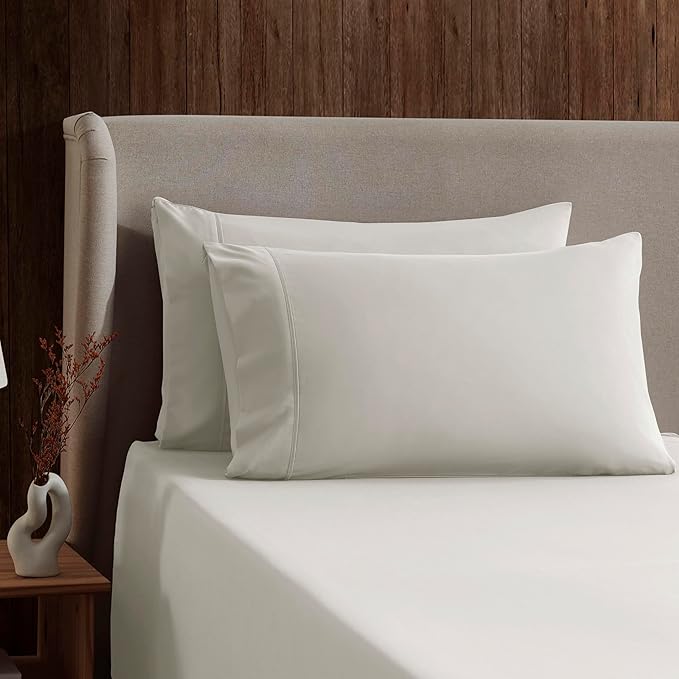 Nestl Bed Linen Set - Short Queen 4Piece Sheet Set, Microfiber, Off White, Lightweight, Breathable, Wrinkle Free