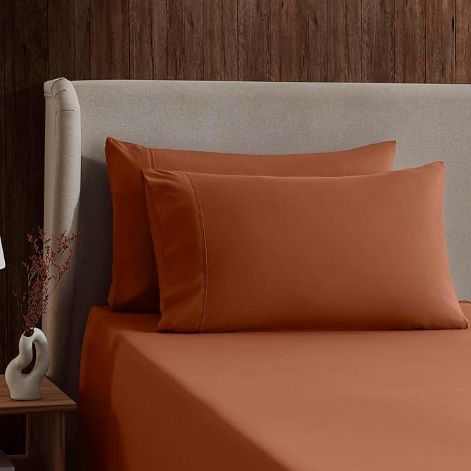 Nestl Bed Sheets Set - 4Pc California King, Microfiber, Ultra Soft, Breathable, Lightweight, Snug Fit, Rust