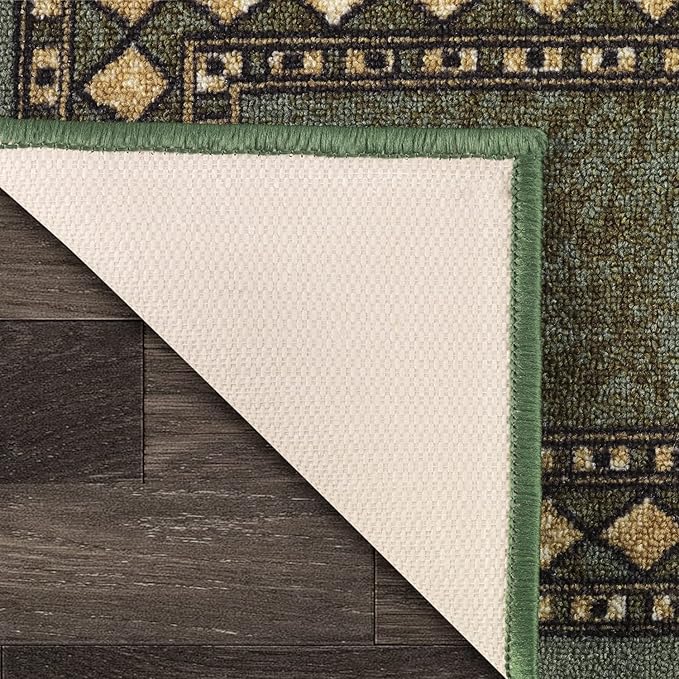 Antep Rugs Alfombras Modern Bordered 2x4 Non-Skid (Non-Slip) Low Profile Pile Rubber Backing Kitchen Area Rugs (Green, 2'3" x 4')