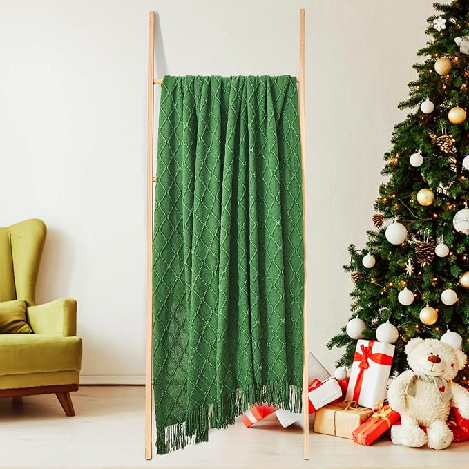 inhand Green Christmas Throw Blanket for Couch and Bed, Birthday Gifts for Women Teen Girl Friend Home Decor Knitted Twin Size Blanket, Outdoor Lightweight Farmhouse Warm Woven Decorative, 60"x80"