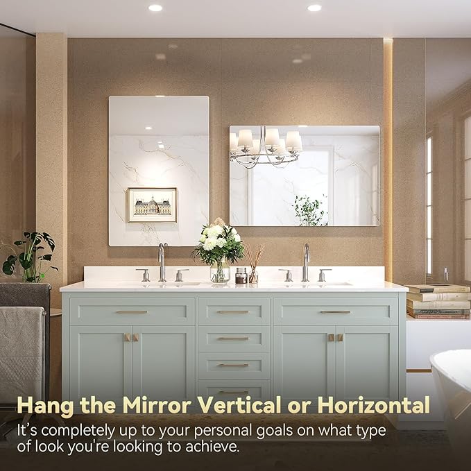 Brightify Frameless Mirror, 24x36 Inch Bathroom Mirrors for Over Sink, Large Tempered Glass Square Wall Mirror, Frameless Vanity Mirror for Gym, Yoga, Living Room, Bedroom, Entryway