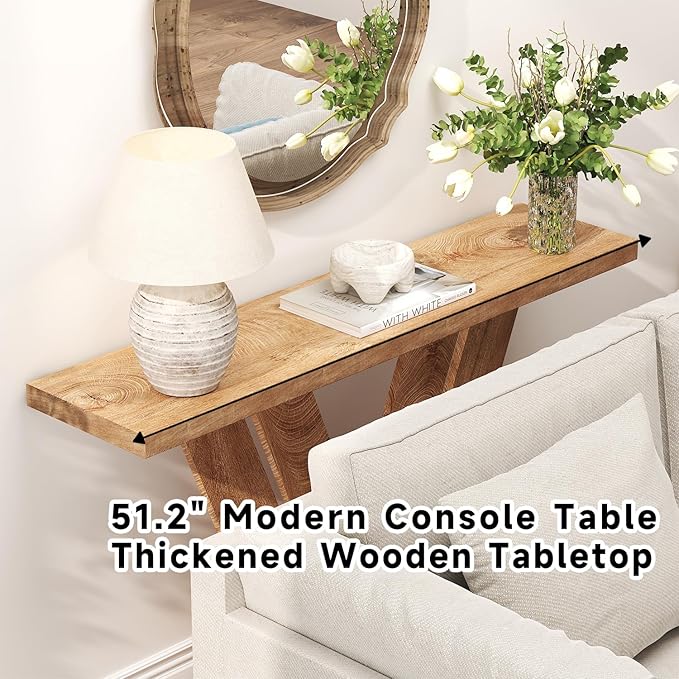 karlott 51 Inch Console Table, Farmhouse Entryway Table with V-Shaped, Wood Sofa Table Behind Couch Table, Narrow Entryway Accent Table for Living Room, Hallway, Entrance, Foyer, Brown