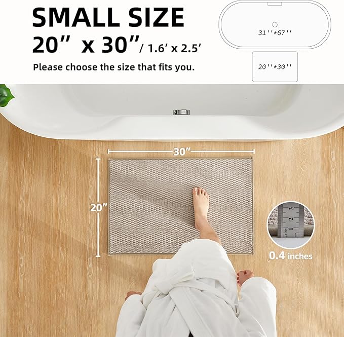 Bathroom Rugs Non Slip Washable, Super Absorbent Thin Bath Mat Small Quick Dry Low Pile Bathroom Rug, Beige 20"x30"