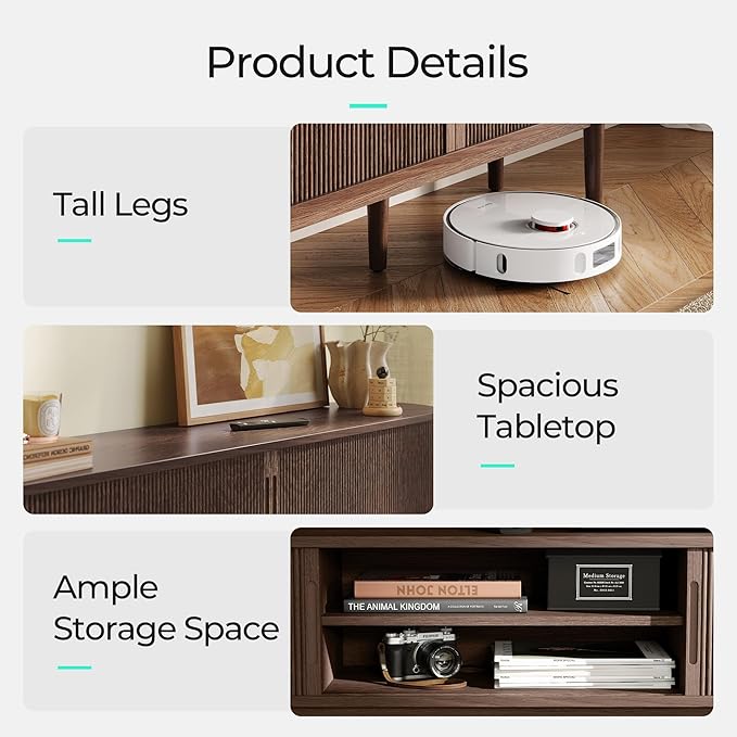 LINSY HOME TV Stand for 65" TV, Mid-Century Modern 58" Entertainment Center with Sliding Tambour Door and Storage Cabinet, Cruved TV Media Console Table for Living Room, Bedroom, Walnut