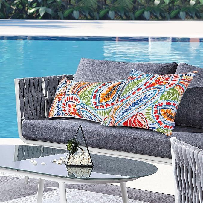 Outdoor Lumbar Pillows - Decorative Pillows with Insert Included Set of 2 Outdoor Pillows for Patio Furniture 12x20 Inch