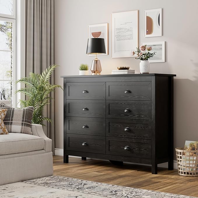 Wananlanen® Farmhouse Dresser for Bedroom, Antique Double Dresser & Chest of Drawer with Vintage Handle and Storage, Wooden Tall Rustic Organizer for Bedroom