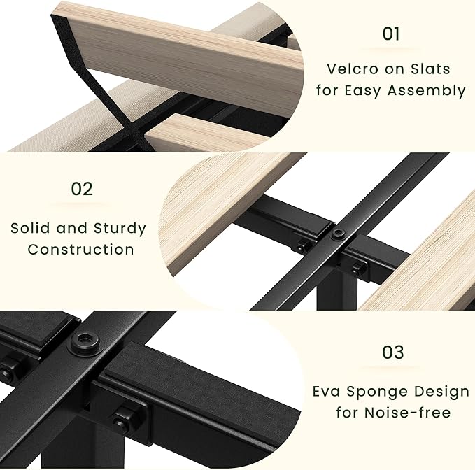 King Size Bed Frame with 4 Storage Drawers and Tufted Headboard Linen Upholstered Platform Bed Frame with Heavy Duty Wood Slats, No Box Spring Needed, Easy Assembly, Beige