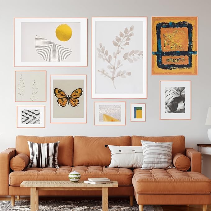 11x14 Picture Frame -11x14 Metal Picture Frame With Mat For 8x10 | 14x11 Frame Aluminum | Plexiglass And Hanging Hardware Included | 11 by 14 Poster Frame, Set of 3, Rose Gold