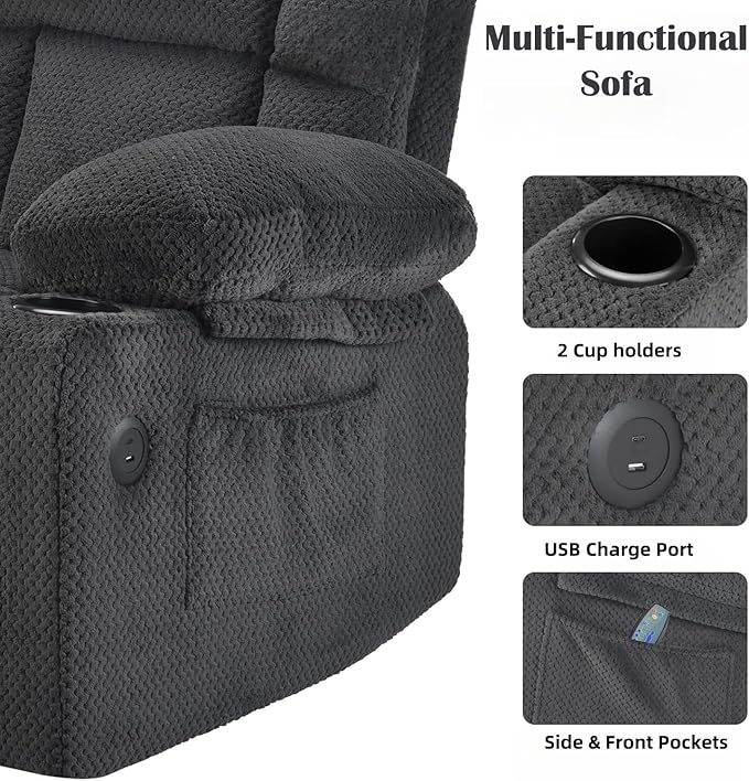 Electric Power Lift Recliner Chair,Reclining Chair with 8 Massage for Elderly,Recliner Single Sofa with 2 Cup Holders,Side Pockets,USB Charge Port,Remote Control for Living Room,Bedroom,Gray