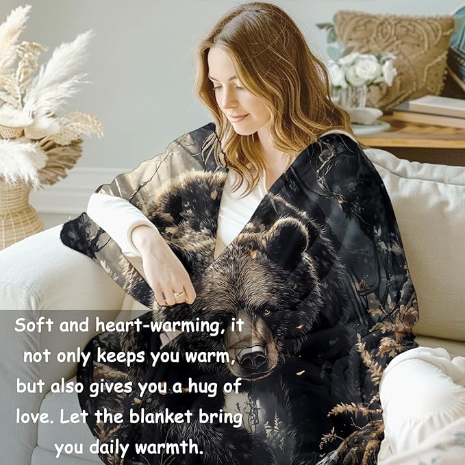Bear Flannel Blanket, Bear Gifts, Bear-Themed Blanket for Women, Soft Lightweight Throw Blankets for Bed Home Travel Decor 50" x 60"