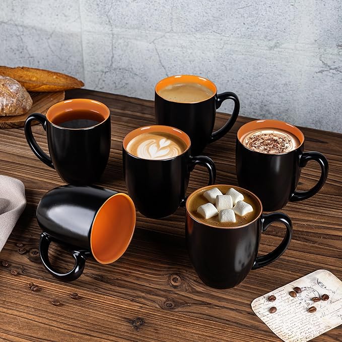 GBHOME 16oz Coffee Mugs Set of 6, Large Ceramic Coffee Mugs for Man, Woman, Dad, Mom, Modern Coffee Mugs Set with handle for Tea/Latte/Cappuccino/Milk/Cocoa. Dishwasher&Microwave Safe,Orange