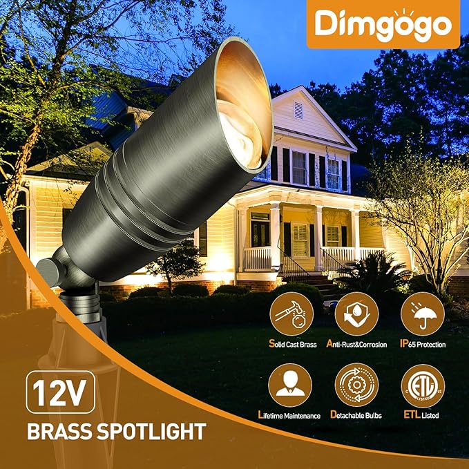 Low Voltage Landscape Lighting, 12V Brass Landscape Lighting Solid - Heavy Duty Waterproof Outdoor Up Lighting for Garden, Yard, Trees, Path & Deck - Bronze Accent Lighting, 4 Packs(No Bulb)