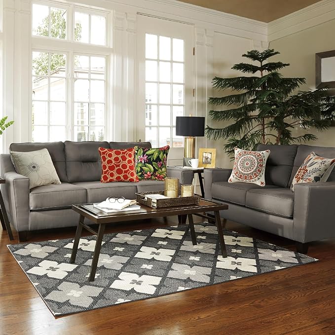 Outdoor Decorative Pillows Pack of 4, 16" x 16" Outdoor Pillow Set for Couch Bed Throw Patio Sofa, Red Flower Green Leaf